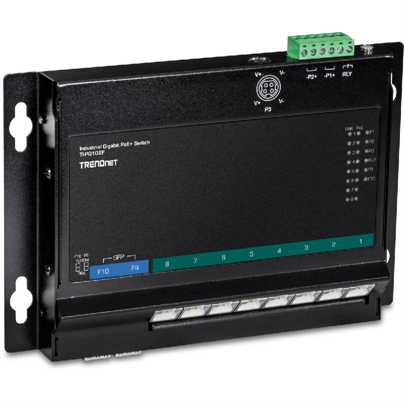 TRENDnet TI-PG102F Switch industriel PoE+ Gigabit à 10 ports avec accès frontal et fixation murale_0