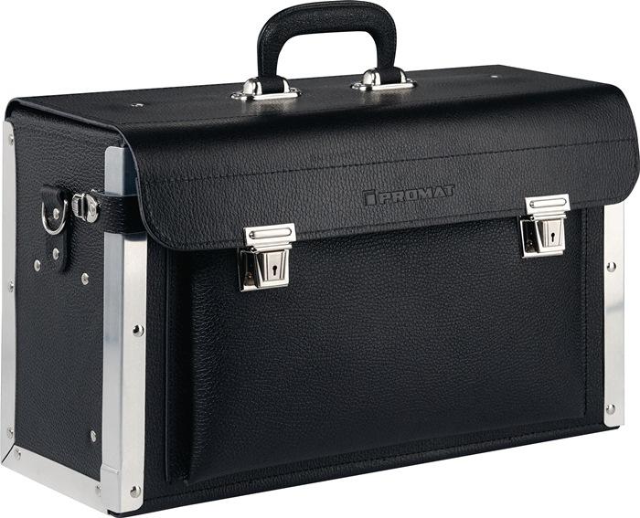 Trousse à outils cuir PROMAT - 16 L - L430 x P170 x H280 mm - Paroi avant rabattable_0