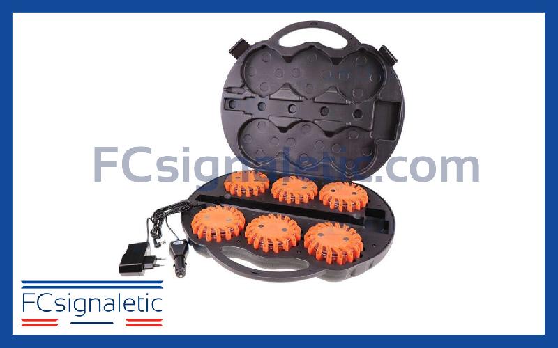 Valise de 6 balises lumineuses rouges autonomes magnétiques et rechargeables_0