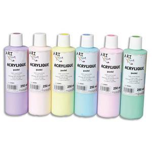 Art plus lot de 6 flacons 250ml d'acrylique. Assortis pastel : violet, beige, jaune, bleu, rose, vert_0