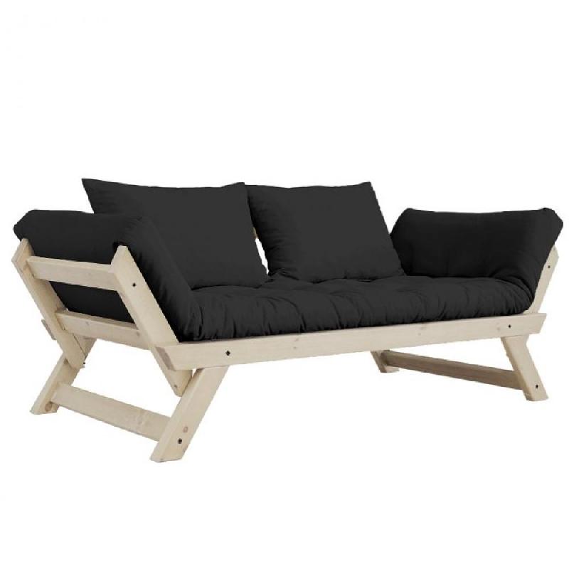 Banquette méridienne futon BEBOP - Pin naturel - Coloris gris foncé - Couchage 75x200 cm - Convertible et design_0