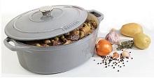 Cocotte en fonte ovale Chasseur - 5,6 litres - Gris - Dimensions 38x26x17 cm_0