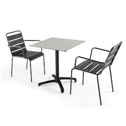 Oviala Business Ensemble table jardin stratifié beton gris clair et 2 fauteuils gris - Oviala - gris métal 107746_0