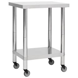 Helloshop26 - Table de travail de cuisine avec roues 60 x 30 x 85 cm acier inoxydable  02_0001913 - 3000090001533_0