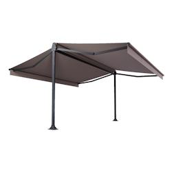 Store double pente Mabay 4,14x2x2,00 M Intersun Motorisé à télécommande (Gris anthracite structuré RAL7016ST - Taupe 300g/m²) - marron aluminium_0