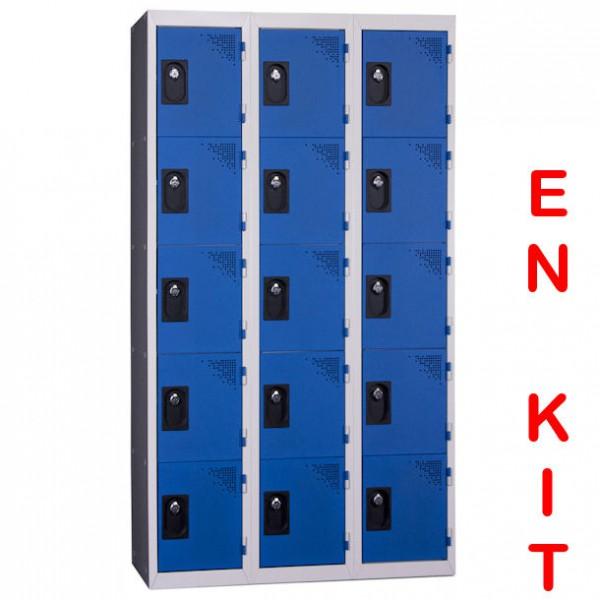 Vestiaire multicases 15 cases - 3 colonnes - Largeur de case 300 mm - Marque Rolléco_0