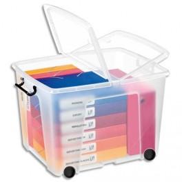 CEP BOÎTE DE RANGEMENT SMART BOX STRATA AVEC COUVERCLE CLIPSÉ ET ROUES DIM INT.38X48X37CM TRANSPARENT 75L