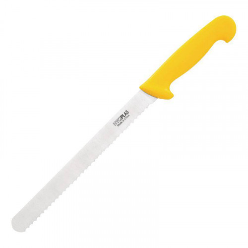 COUTEAU À GÉNOISE DENTÉ PROFESSIONNEL JAUNE HYGIPLAS - 25 CM