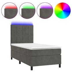 Décoshop26 - Lit LED avec cadre, sommier, tête de lit réglable et matelas 80x200 cm en tissu velours gris foncé TDL0208270_0