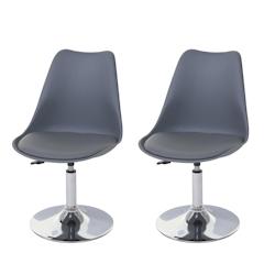 Décoshop26 - Lot de 2 chaises de salle à manger réglable en hauteur pivotante PVC et plastique gris foncé piètement chromé 04_0007393 - gris 300_0