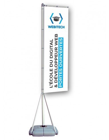 Drapeau rectangle XXL 110x500 cm - Mât télescopique aluminium et impression HD sublimation_0