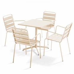 Oviala Business Ensemble table de jardin et 4 fauteuils en métal ivoire - Oviala - beige acier 109196_0