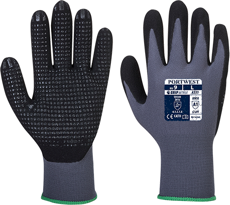 Gant Dermiflex Plus gris/noir A351 - très léger, picots nitrile, niveau anticoupure A1_0