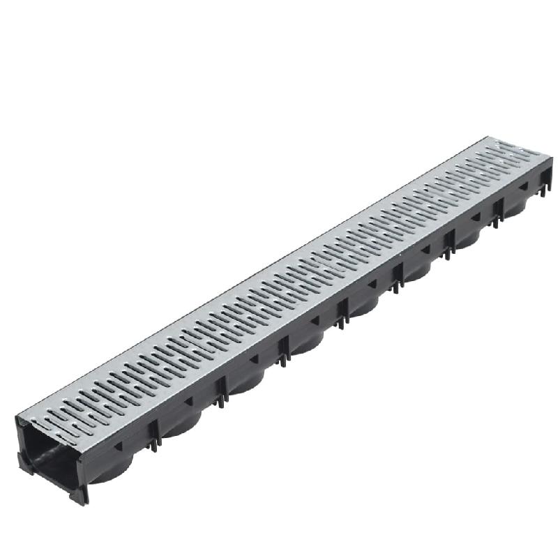 Lot de 3 caniveaux de drainage en acier galvanisé - 100 cm - avec grilles, système de filtration et accessoires pour allée et patio_0