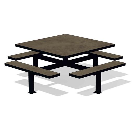 Table pique-nique carrée - 8 places, ensemble monobloc - Orpin en HPL_0