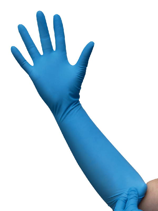 50 gants d'examens antivirus manchettes extra-longues à usage unique CE en nitrile bleu non poudré - GNNPBL-IM03/VRMXL_0