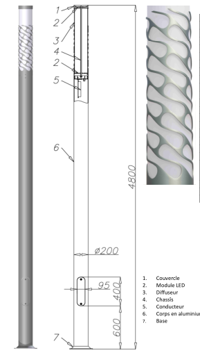Colonne lumineuse d'éclairage public KARIN DECOR 4800 - LED 100 W - aluminium anodisé - hauteur 4,8 m - IP65 - 5000 K_0