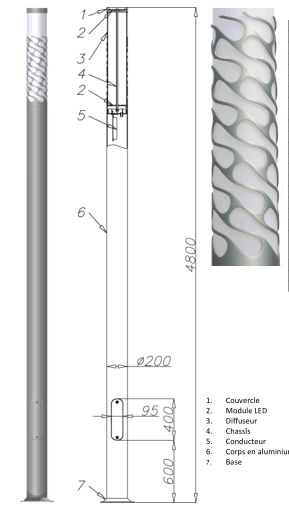 Colonne lumineuse d'éclairage public karin decor 4800 / led / 100 w / en aluminium anodisé / 4,8 m_0