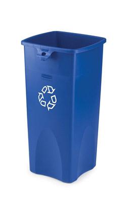 Conteneur Rubbermaid tri sélectif - carré bleu avec logo recyclage - 87 L - couvercle basculant mains libres_0