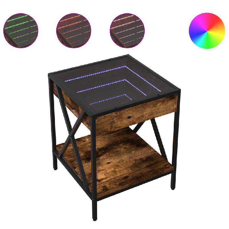 Décoshop26 - Table de chevet avec miroir à LED et étagère 40 x 40 x 49 cm bois d'ingénierie marron verre et acier DEC033131 - marron 3000259348868_0