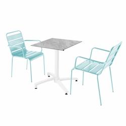 Oviala Business Ensemble table de terrasse stratifié marbre avec 2 fauteuils turquoise - Oviala - bleu métal 110719_0