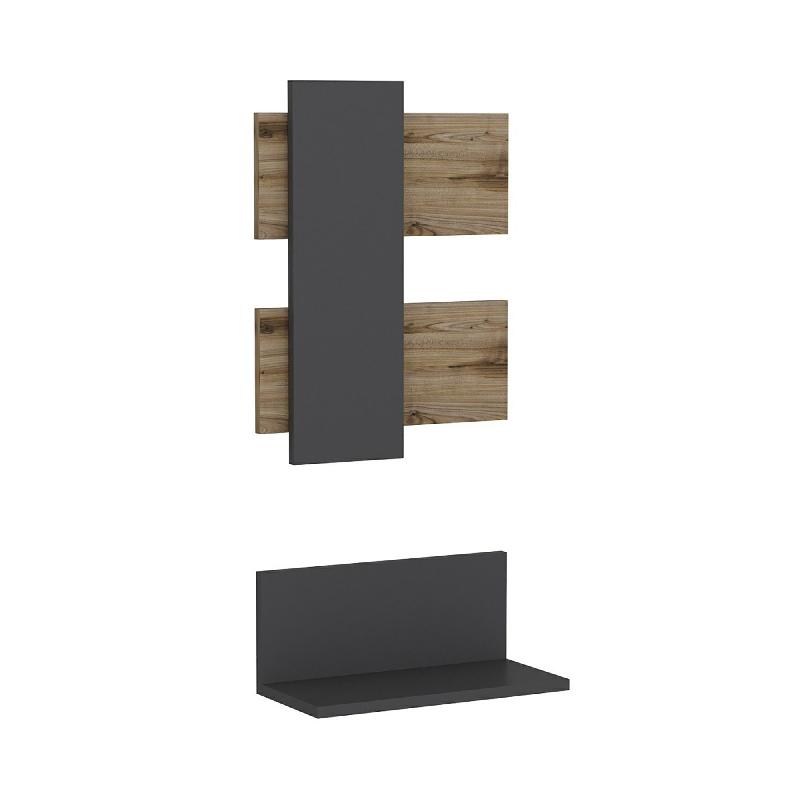 Étagère murale pour entrée - design anthracite/effet chêne avec panneau mural esthétique - réf. 03_0007026_0
