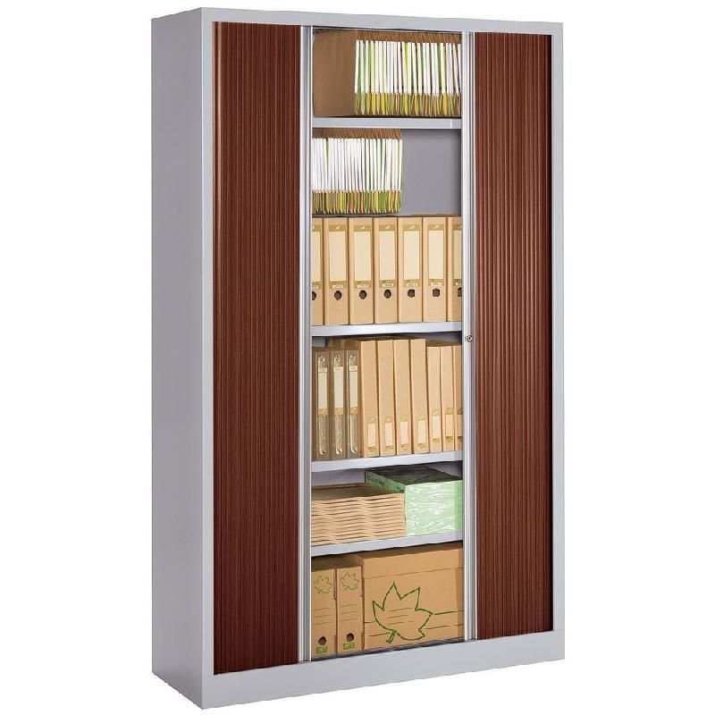 JPG ARMOIRE MÉTAL MONOBLOC NF ENVIRONNEMENT - A RIDEAUX - H. 198 X L. 120 CM - CORPS ALU  - RIDEAUX WENGÉ