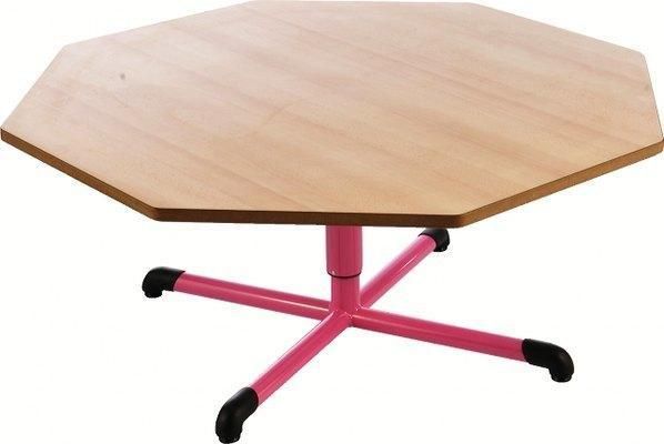 LA TABLE RÉGLABLE CHLOÉ - OCTOGONALE PIED CENTRAL T1 À T4 - PLATEAU HÊTRE - PIÈTEMENT ROUGE