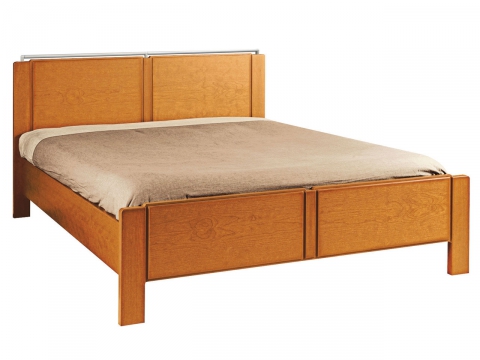 Lit double design Athena Merisier - Barre métal moderne et finition écologique - Disponible en 140, 160, 180 cm_0