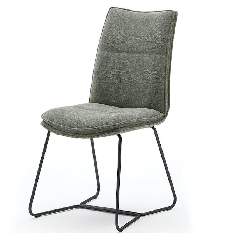 Lot de 2 chaises design HALSOU - tissu olive, pieds métal laqué noir - style rétro et poignée intégrée_0