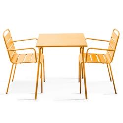 Oviala Business Ensemble table de jardin carrée et 2 fauteuils acier jaune - Oviala - jaune acier 105386_0