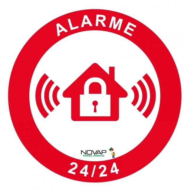 Panneaux adhésif ronds diamètre 80 mm propriété alarme 24h/24h - ADPNR-NV02/P24_0