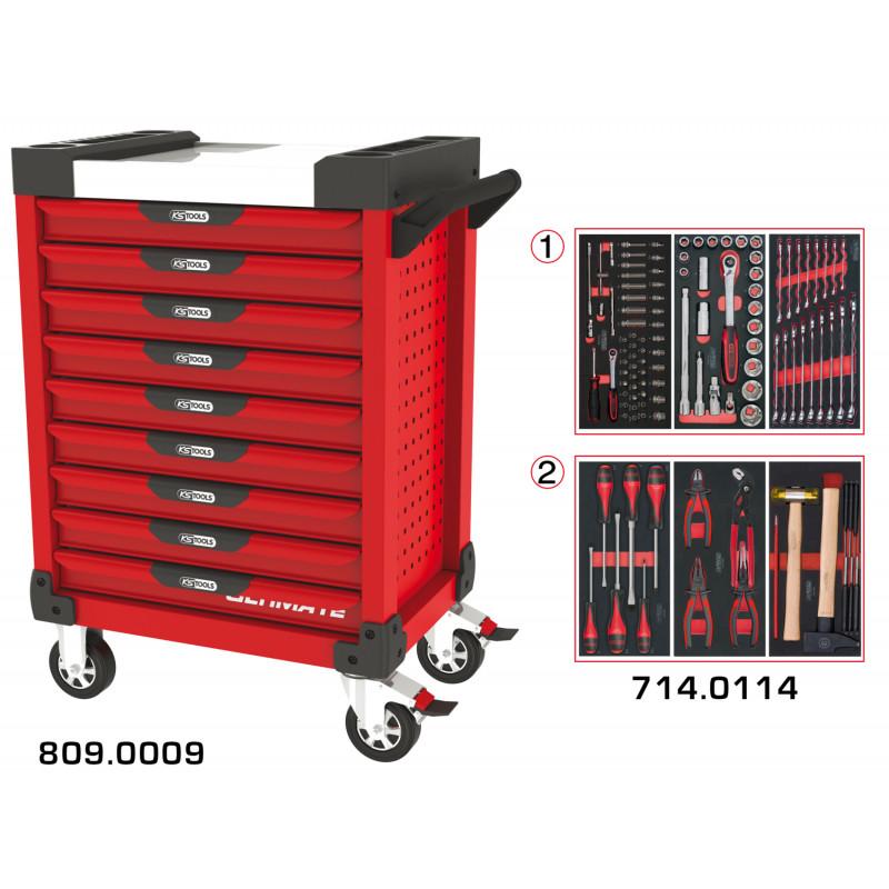 Servante PEARLline rouge 9 tiroirs équipée de 114 outils - KS Tools | 809.9114_0