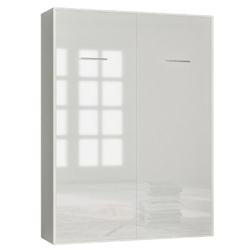 ARMOIRE LIT ESCAMOTABLE SMART-V2 STRUCTURE BLANC MAT, FAÇADE GLOSS BLANC BRILLANT 160*200 CM_0