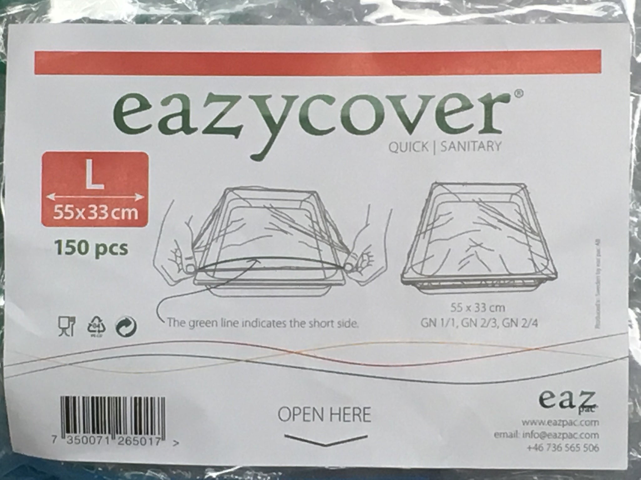 Couvercle alimentaire en film étirable 55 x 33 cm - Sac de 150 pièces pour restauration et collectivités - Eazycover - CBS Emballages_1