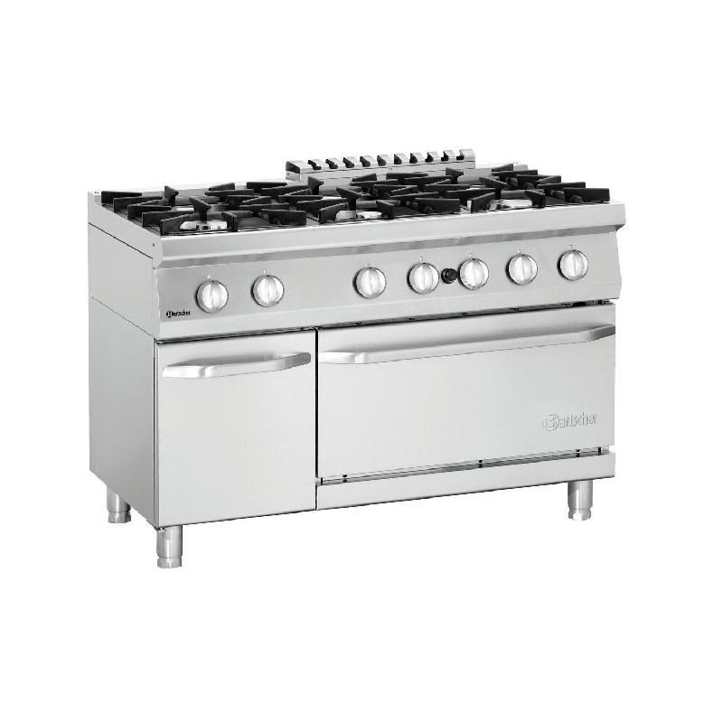 Cuisinière à gaz 6 feux sur four gaz 3 x GN 2/1 et placard_0