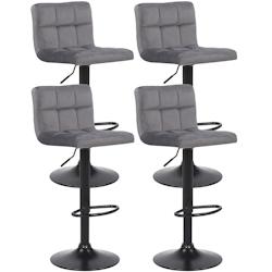 Décoshop26 - Lot de 4 tabourets de bar en velours gris coutures décoratives piètement métal noir 10_0004503 - gris 3000252143033_0