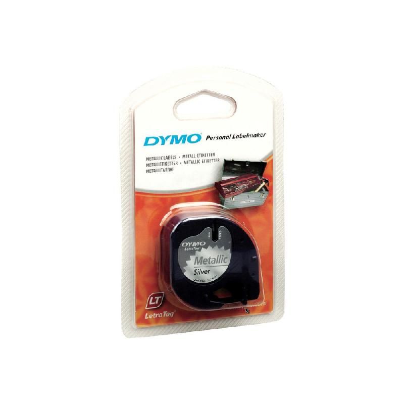 DYMO RUBAN TITREUSE DYMO - LETRATAG LT - MATIÈRE  MÉTAL - ÉCRITURE NOIR / FOND ARGENTÉ - 12 MM X 4 M - MODÈLE S0721730