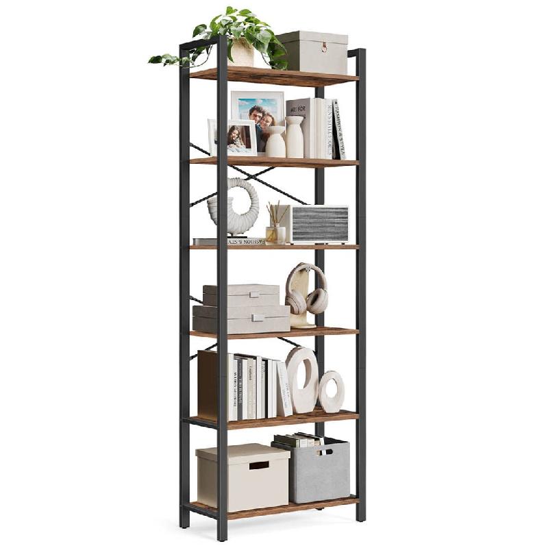 Helloshop26 - Étagère à 6 niveaux bibliothèque avec structure en acier pour salon bureau entrée hauteur 186 cm style industriel 12_0005455 - 3000_0