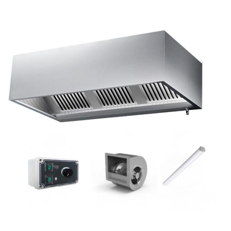 Hotte caisson avec moteur 1200x900x450 mm avec variateur, éclairage, filtre et robinet de vidange (Puissant) PREMIUM / GOLDINOX - 3701770822775_0