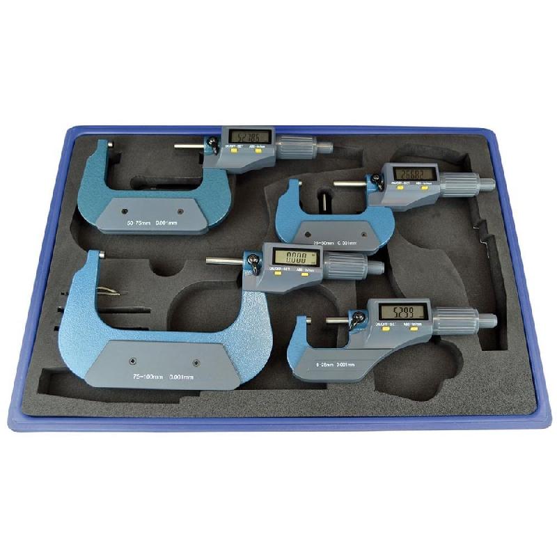 Jeu de 4 micromètres digitaux en coffret - capacité 100 mm - référence 892607_0