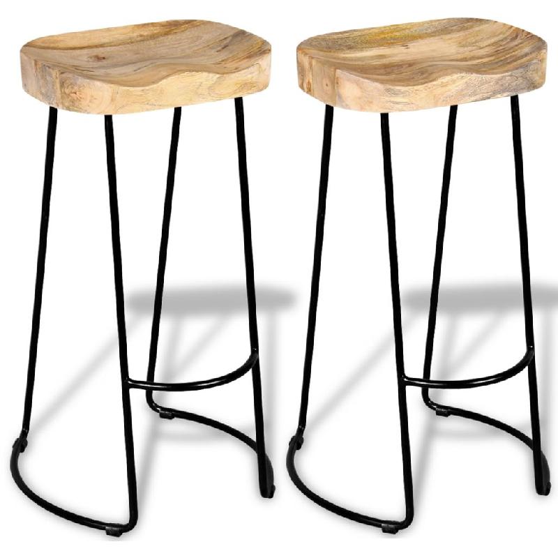 LOT DE DEUX TABOURETS DE BAR DESIGN CHAISE SIÈGE 2 PCS BOIS DE MANGUIER MASSIF 1202061_0