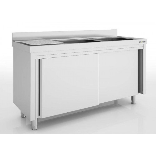 MEUBLE PLONGE INOX 2 BACS + 1 ÉGOUTTOIR À GAUCHE - 600 X 1800 MM