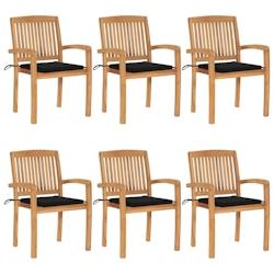 VidaXL Chaises De Jardin Empilables Avec Coussins Lot De 6 Teck Solide - noir 3073232_0