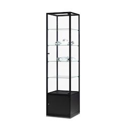 Vitrine d'exposition colonne noire avec rangement - 50x50x198,4cm - verre trempé, aluminium anodisé - SARAZINO Vitrines - 3701478500173_0
