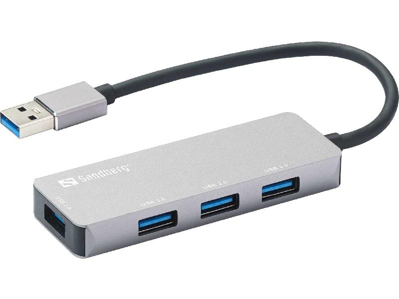 Sandberg 333-67 Hub & Concentrateur USB 3.2 Gen 1 (3.1 Gen 1) Type-A - 4 ports USB - Aluminium - Gris_0