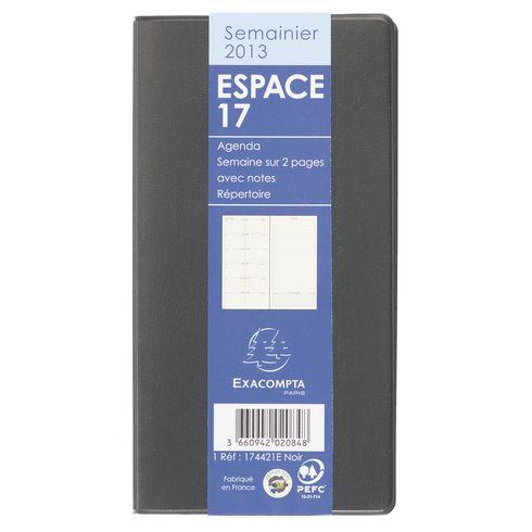 AGENDA EXACOMPTA ESPACE 17 CLASSIQUE SEMAINIER - ANNÉE 2026 - 9 X 17,5 CM NOIR
