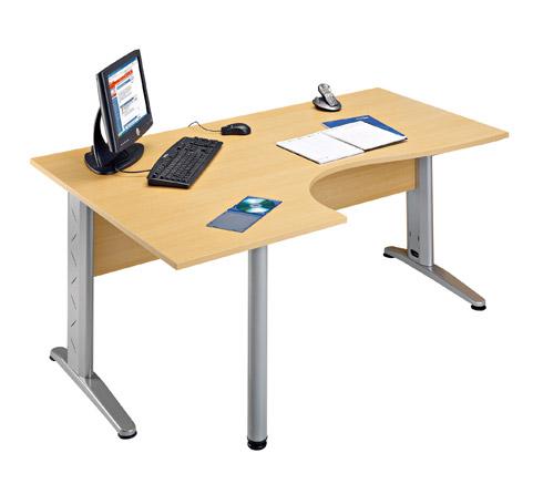 BUREAU COMPACT ALTYS L 160 X P 110 CM PLATEAU HÊTRE RETOUR GAUCHE PIÉTEMENT MÉTAL ALUMINIUM