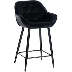 Décoshop26 - Tabouret de bar chaise haute x1 assise effet capitonnée en velours noir et métal noir 10_0004891 - noir 3000252346441_0
