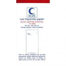 ELVE BLOC MAITRE D'HOTEL 50 FEUILLETS 85X165 MM 50/2 AUTOCOPIANT